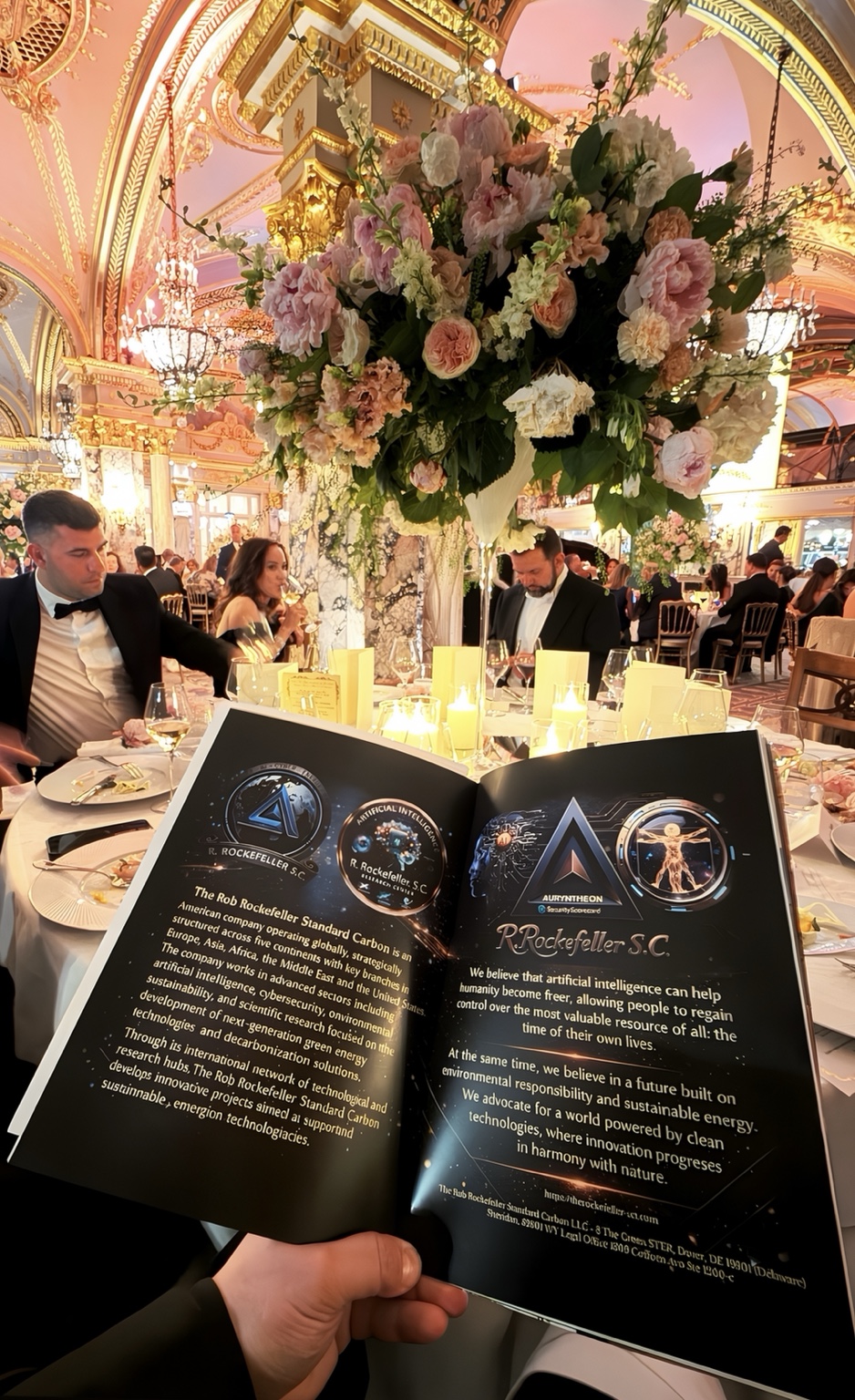 The open gala programme displaying the RRSC and Auryntheon sponsorship pages at a table in the Salle Empire